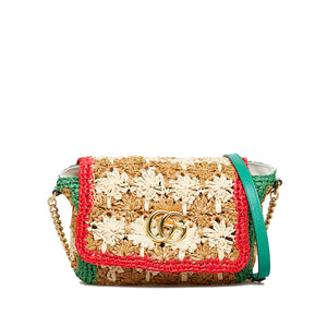 Gucci Small Raffia GG Marmont Crossbody Brown