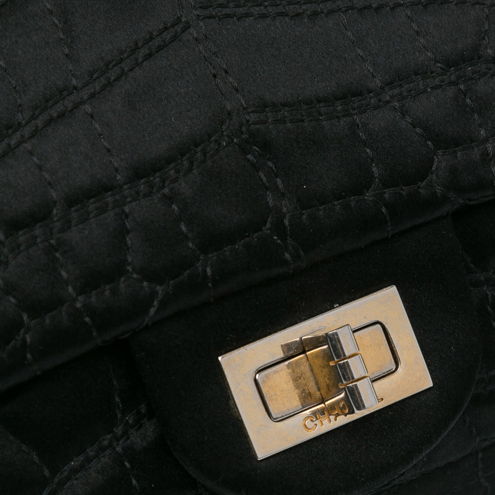 Chanel Reissue 2.55 Croc Stitched Satin East West Double Flap Black