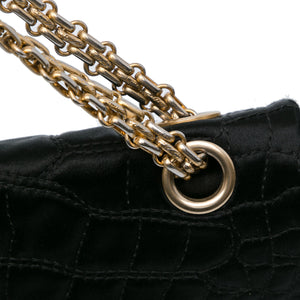 Chanel Reissue 2.55 Croc Stitched Satin East West Double Flap Black