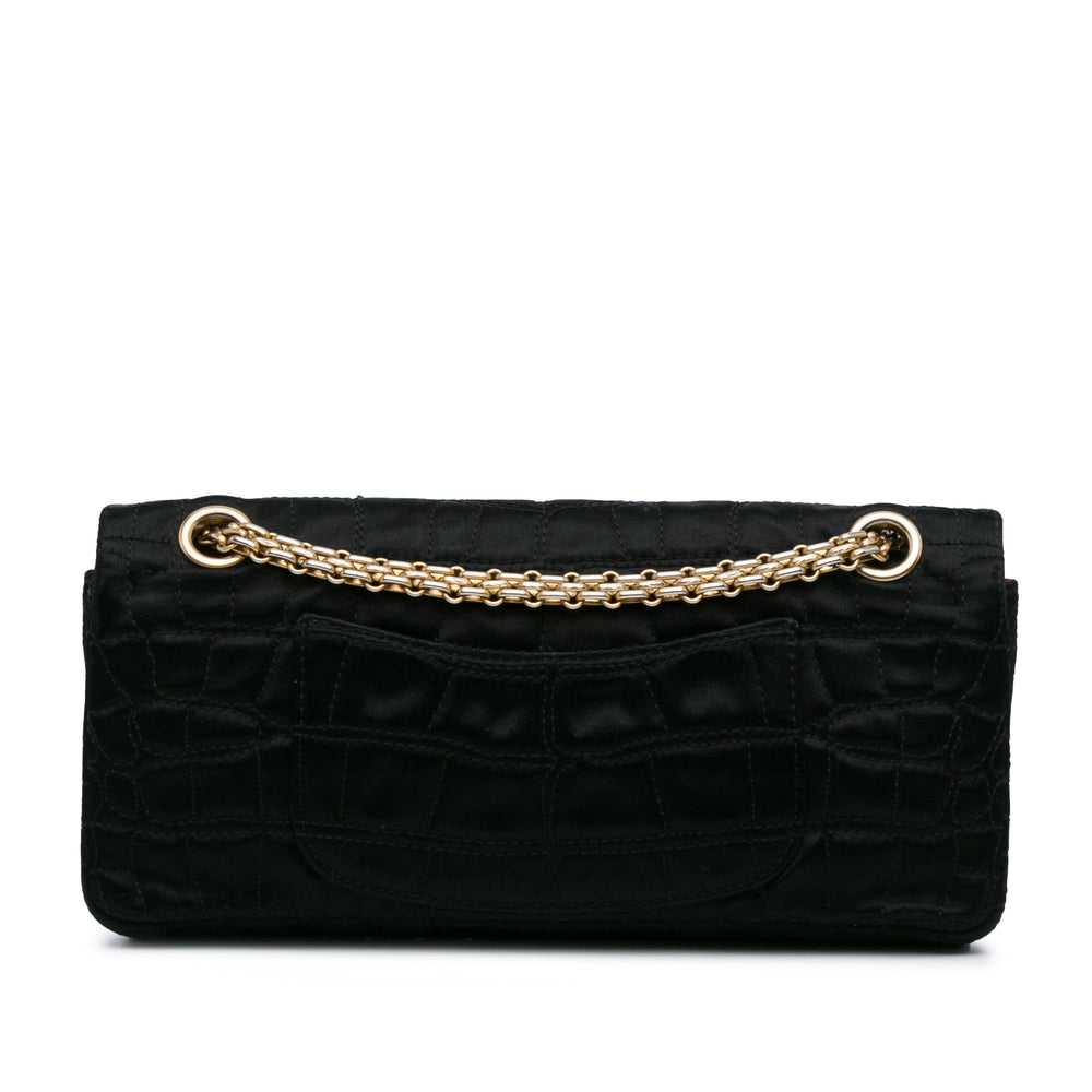 Chanel Reissue 2.55 Croc Stitched Satin East West Double Flap Black