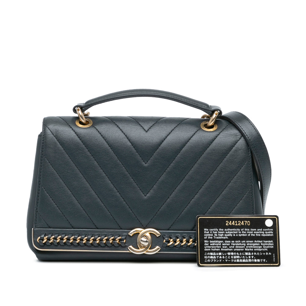 Chanel Chevron Sheepskin Stitched Chain Top Handle Flap Blue