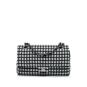 Chanel Medium Classic Ribbon Tweed Double Flap White