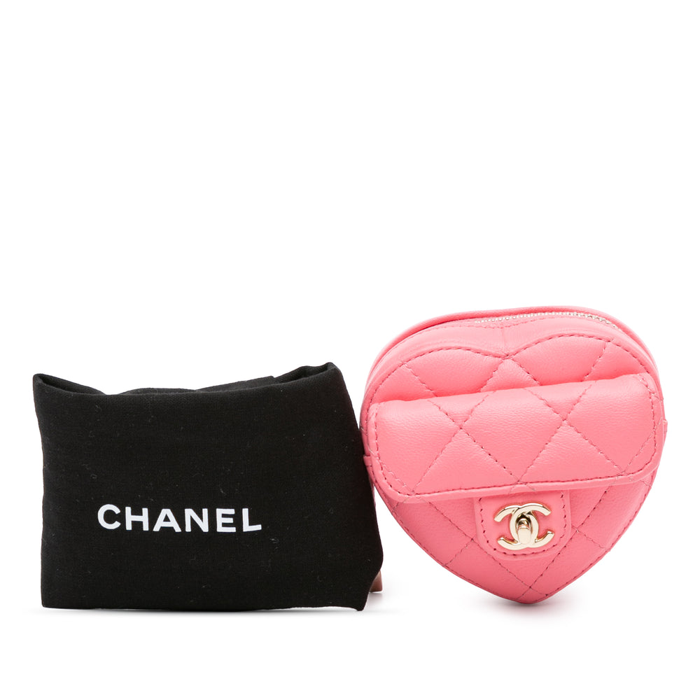 Chanel Lambskin CC In Love Heart Zipped Arm Coin Purse Pink