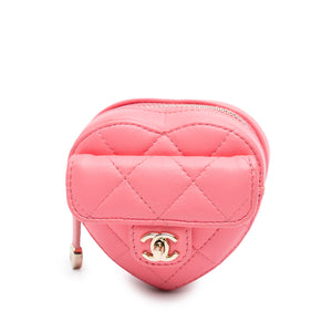 Chanel Lambskin CC In Love Heart Zipped Arm Coin Purse Pink