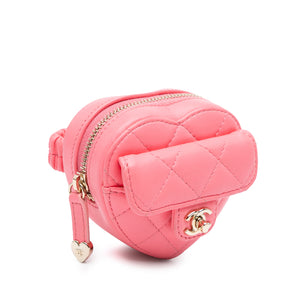 Chanel Lambskin CC In Love Heart Zipped Arm Coin Purse Pink