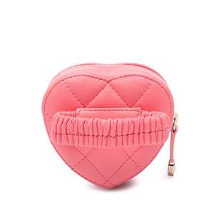 Chanel Lambskin CC In Love Heart Zipped Arm Coin Purse Pink