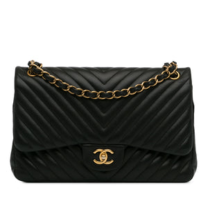 Chanel Jumbo Classic Chevron Lambskin Double Flap Black