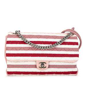 Chanel Maxi Stripe Jersey Felt and Rope Flap Red