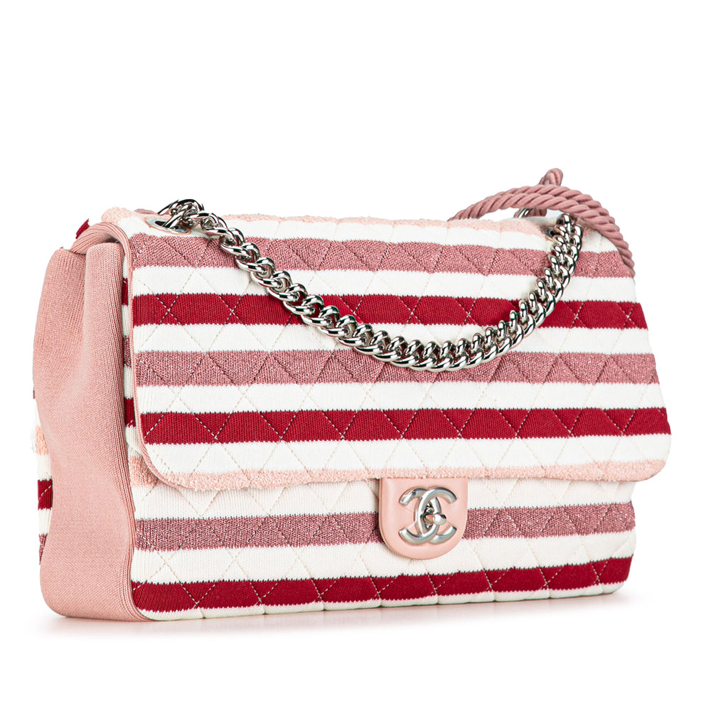 Chanel Maxi Stripe Jersey Felt and Rope Flap Red