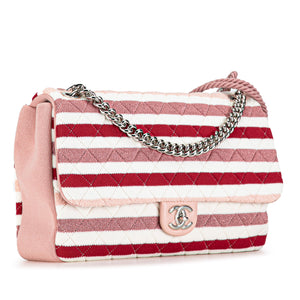 Chanel Maxi Stripe Jersey Felt and Rope Flap Red