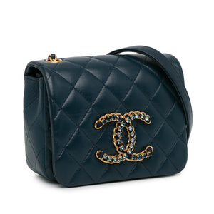 Chanel Mini Lambskin CC Crystal Full flap Blue