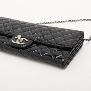 Chanel Matelasse Patent Leather Chain Wallet Black Silver Metal Fittings 14275562