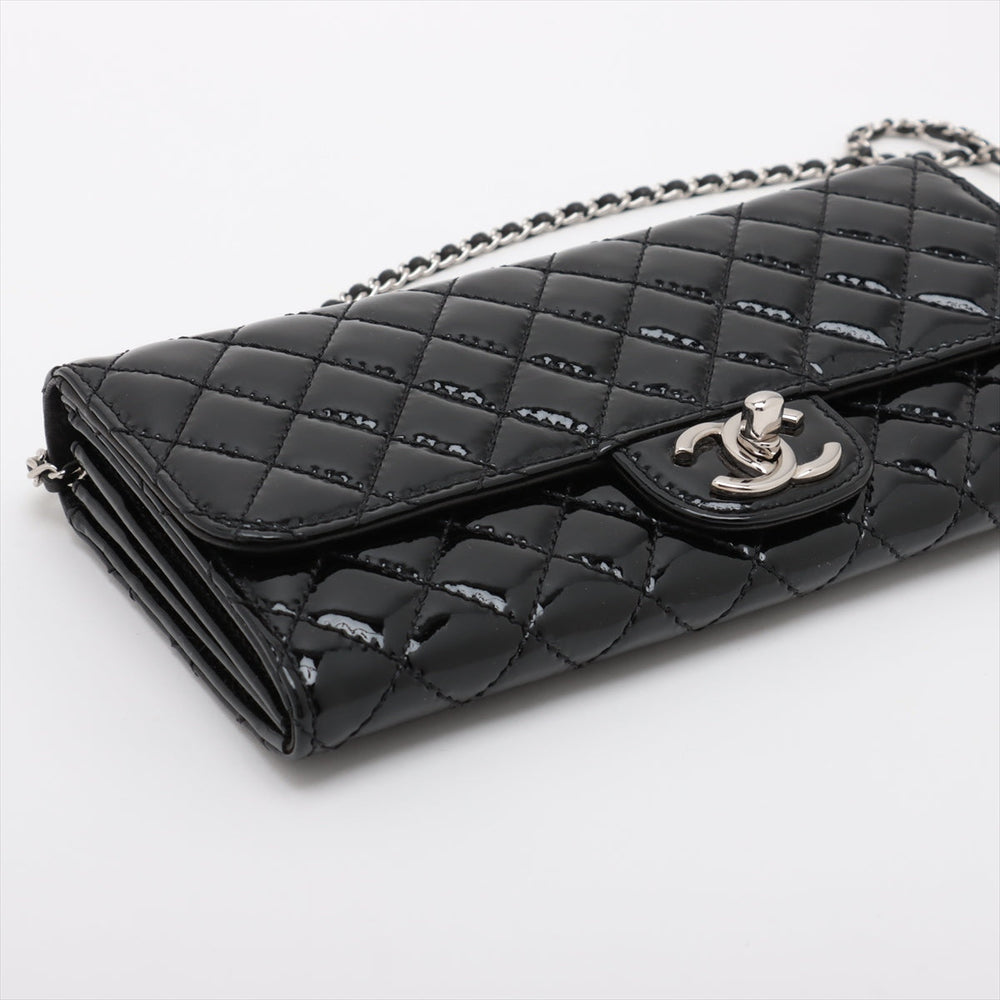 Chanel Matelasse Patent Leather Chain Wallet Black Silver Metal Fittings 14275562