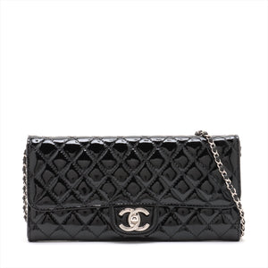 Chanel Matelasse Patent Leather Chain Wallet Black Silver Metal Fittings 14275562