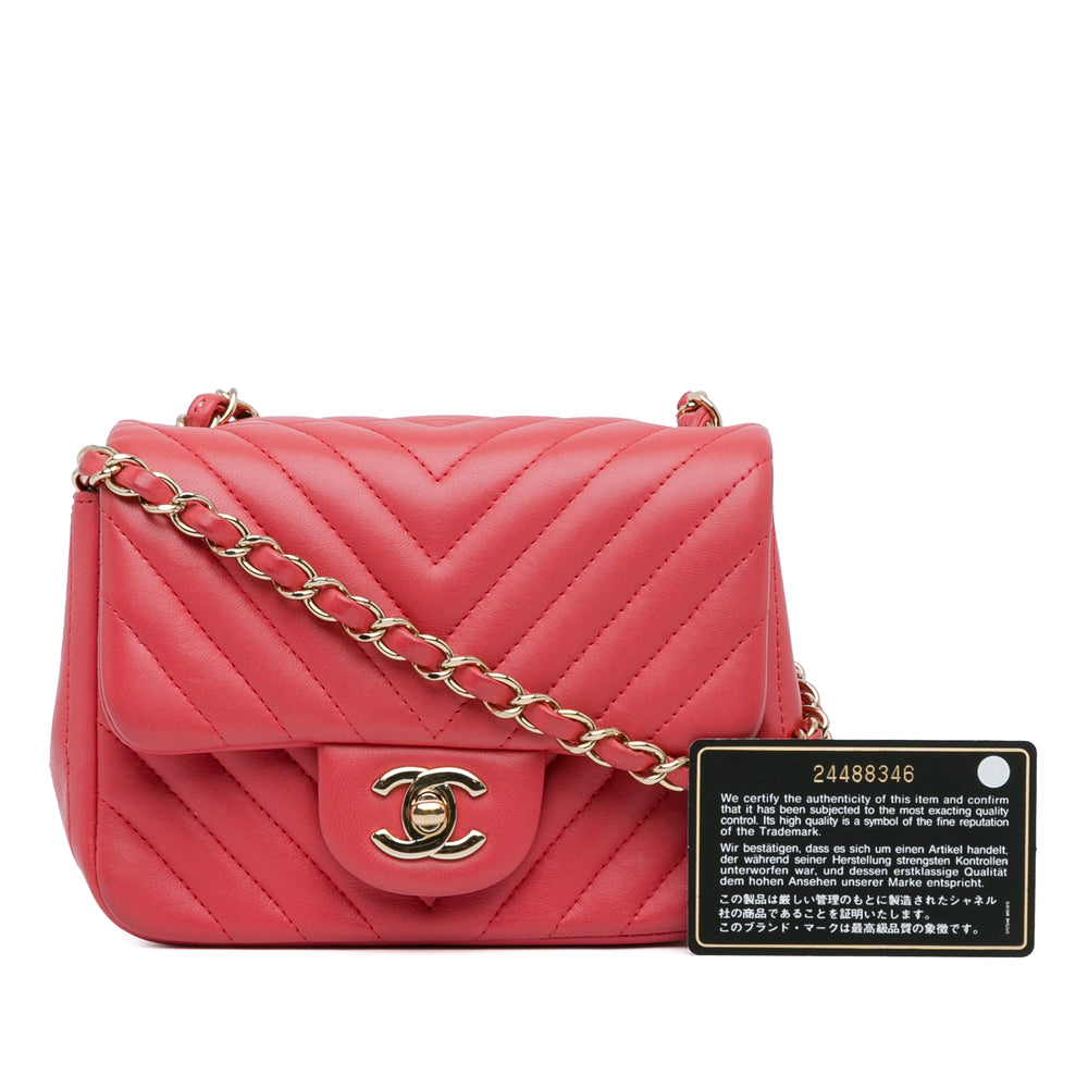 Chanel Mini Square Classic Chevron Lambskin Flap Red