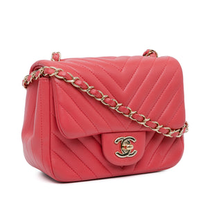 Chanel Mini Square Classic Chevron Lambskin Flap Red