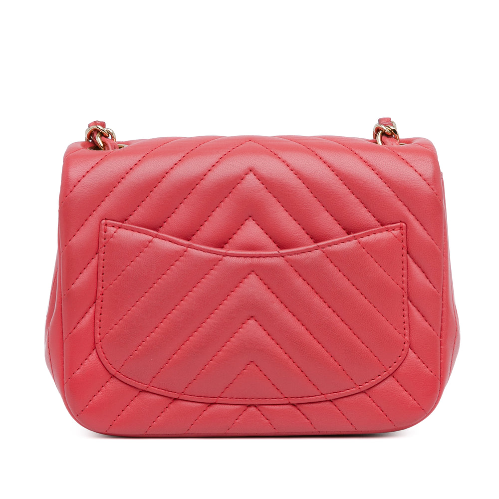 Chanel Mini Square Classic Chevron Lambskin Flap Red