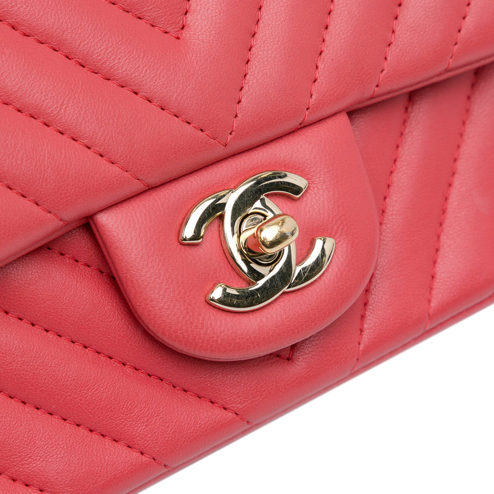 Chanel Mini Square Classic Chevron Lambskin Flap Red