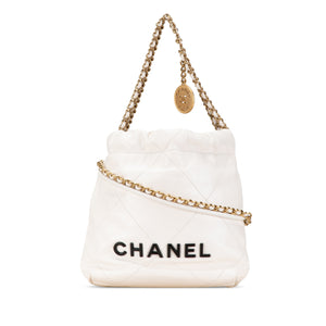 Chanel Mini Shiny Calfskin 22 Hobo White