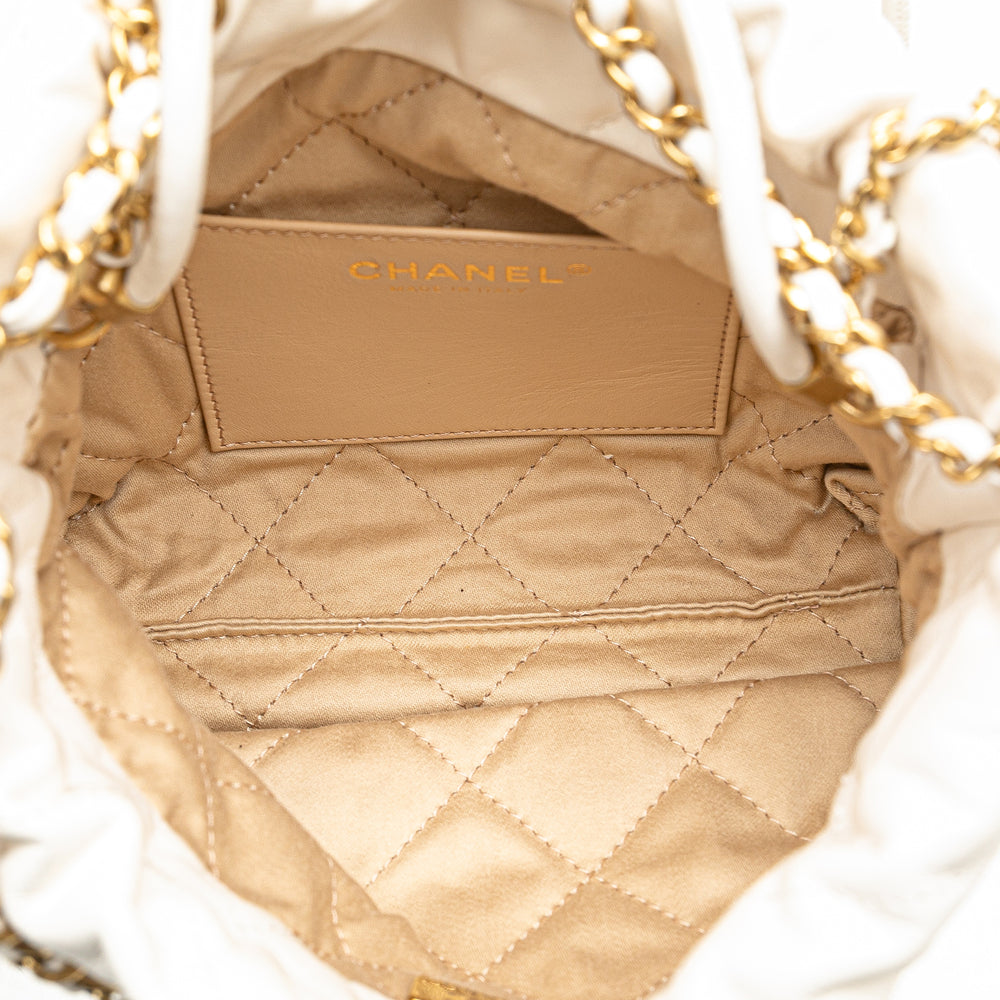 Chanel Mini Shiny Calfskin 22 Hobo White