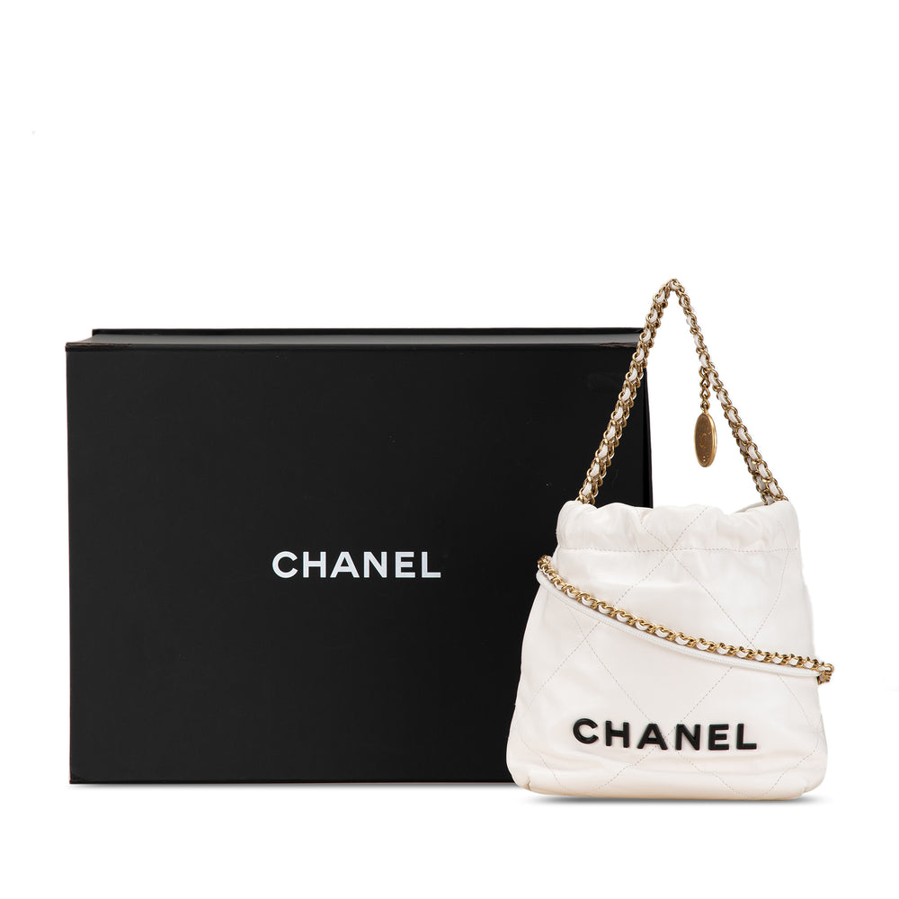 Chanel Mini Shiny Calfskin 22 Hobo White