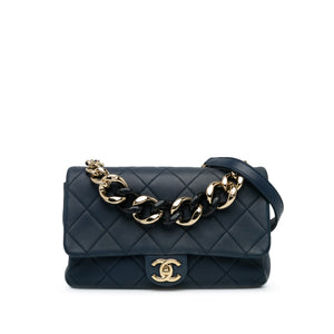 Chanel Small Lambskin Elegant Chain Single Flap Blue