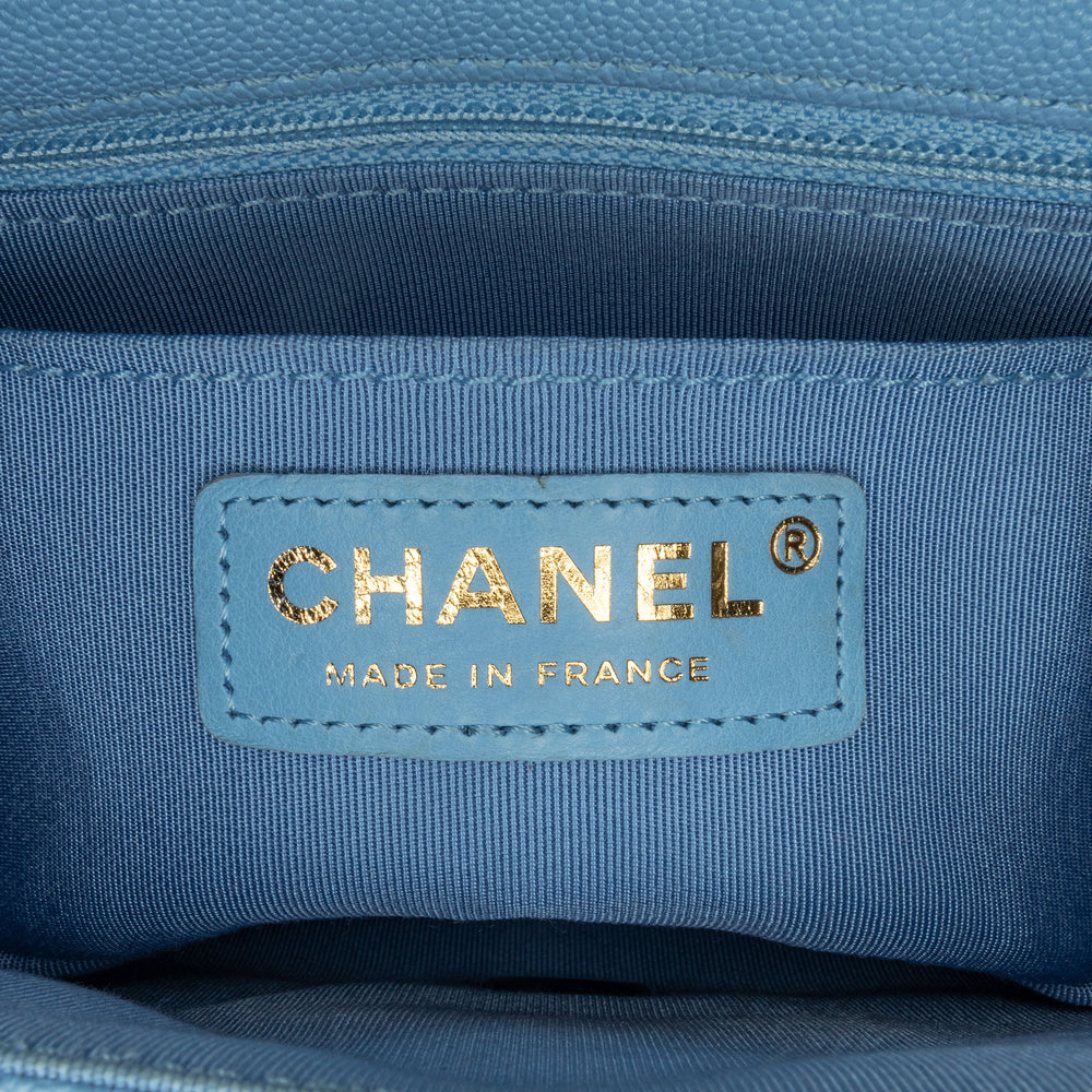 Chanel CC Quilted Caviar Single Flap Blue