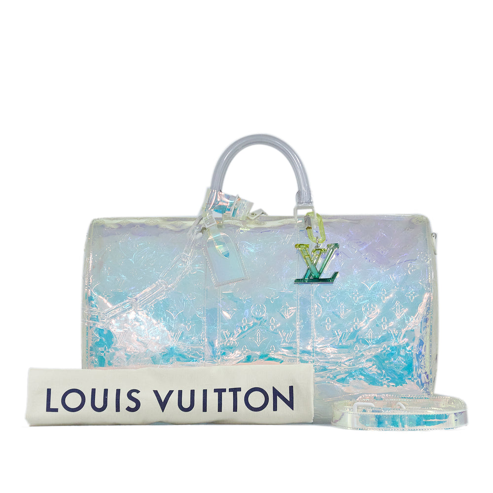 Louis Vuitton Monogram Prism Keepall Bandouliere 50 White