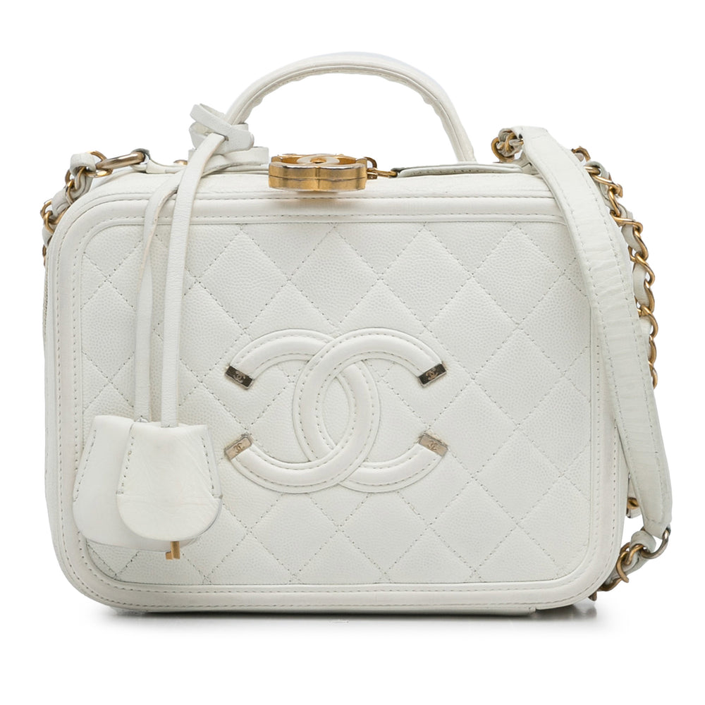 Chanel Medium Caviar Filigree Vanity Case White