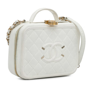 Chanel Medium Caviar Filigree Vanity Case White