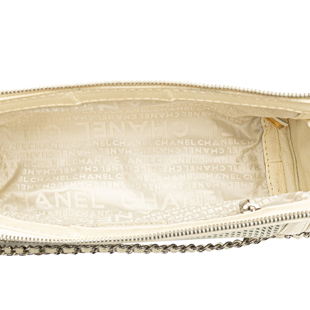 Chanel Caviar Perforated Pulley Shoulder Bag White