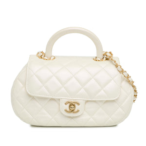 Chanel CC Quilted Lambskin Top Handle Flap White