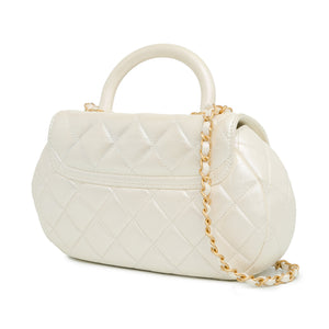 Chanel CC Quilted Lambskin Top Handle Flap White