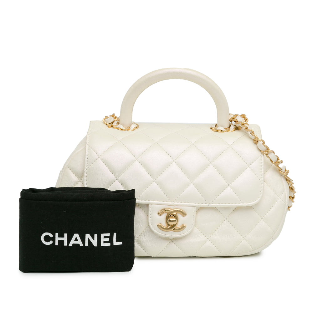 Chanel CC Quilted Lambskin Top Handle Flap White