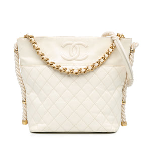 Chanel Crumpled Calfskin En Vogue Rope Satchel White