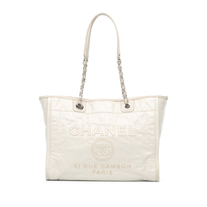 Chanel Small Glazed Calfskin Deauville Tote White