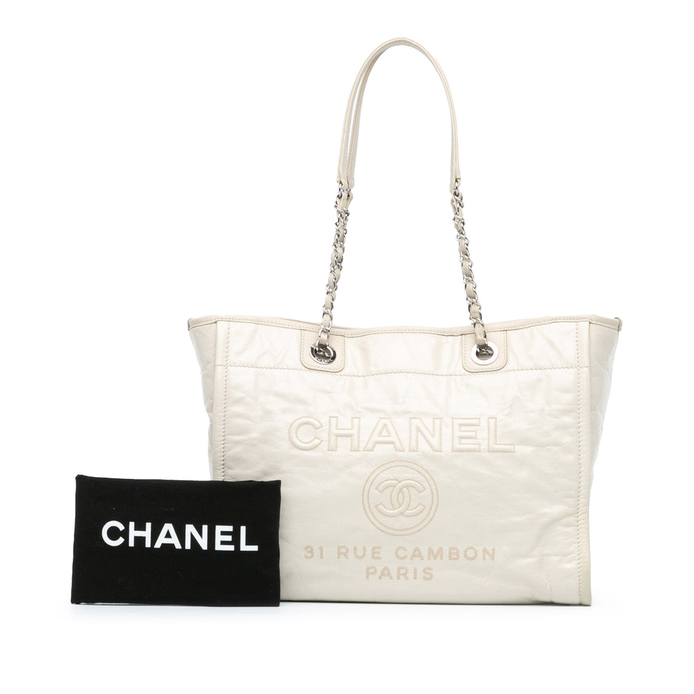 Chanel Small Glazed Calfskin Deauville Tote White