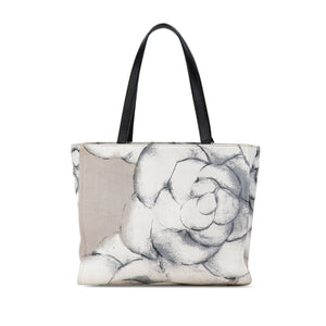 Chanel Camellia Printed Canvas Shopper Tote Gray