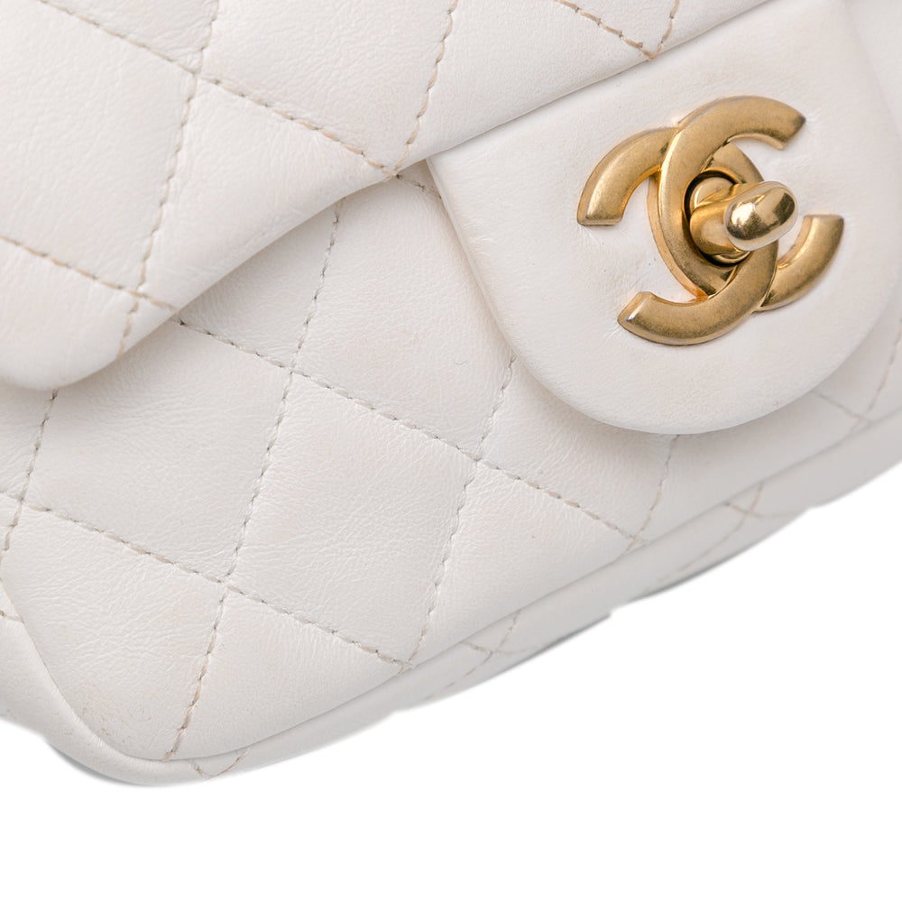 Chanel Mini Square Lambskin Romance Single Flap White