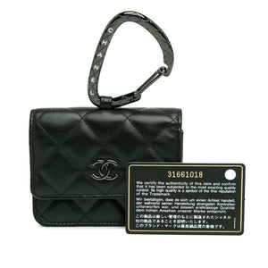 Chanel Quilted Lambskin So Black CC Hook Card Holder Black