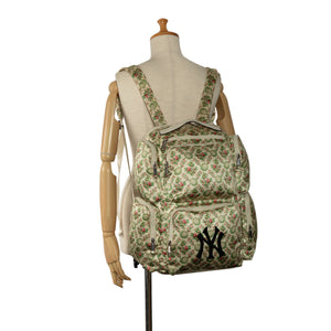 Gucci MLB Floral Satin NY Yankees Patch Backpack Brown