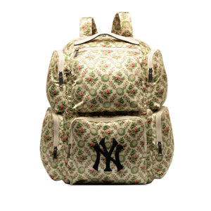 Gucci MLB Floral Satin NY Yankees Patch Backpack Brown