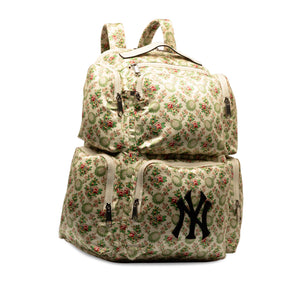 Gucci MLB Floral Satin NY Yankees Patch Backpack Brown