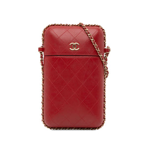 Chanel CC Quilted Lambskin Chain Around Phone Holder Red