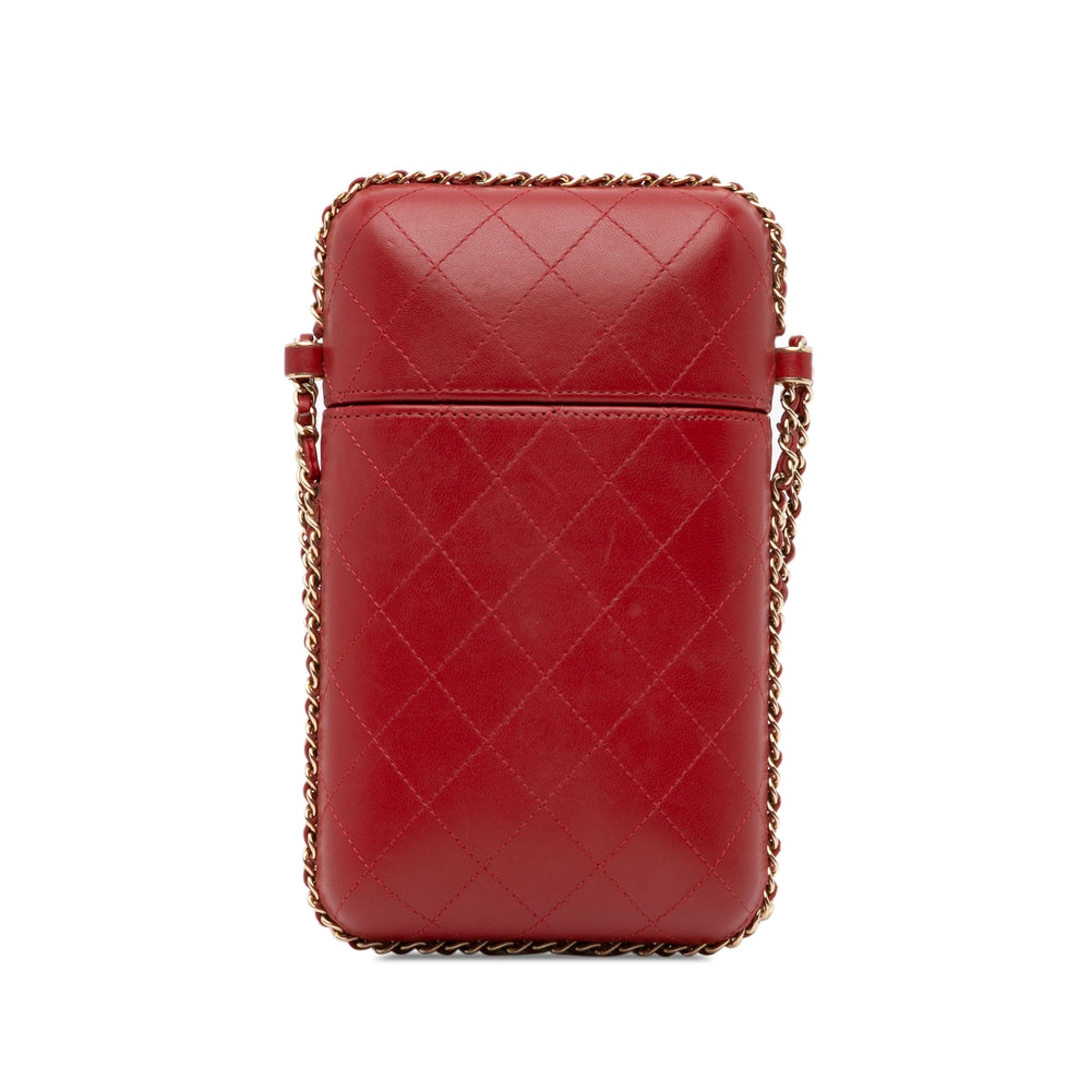 Chanel CC Quilted Lambskin Chain Around Phone Holder Red