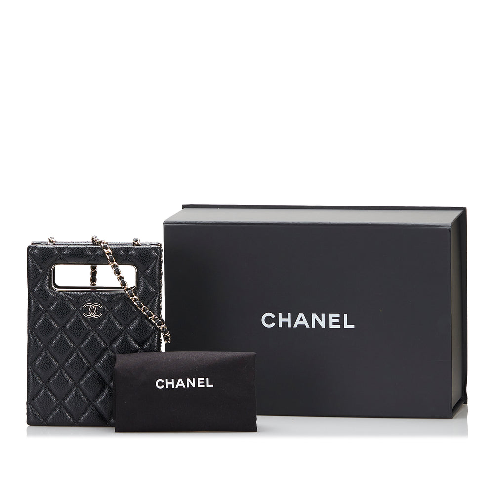 Chanel Mini Caviar Chain Around Cut Out Evening Bag Black