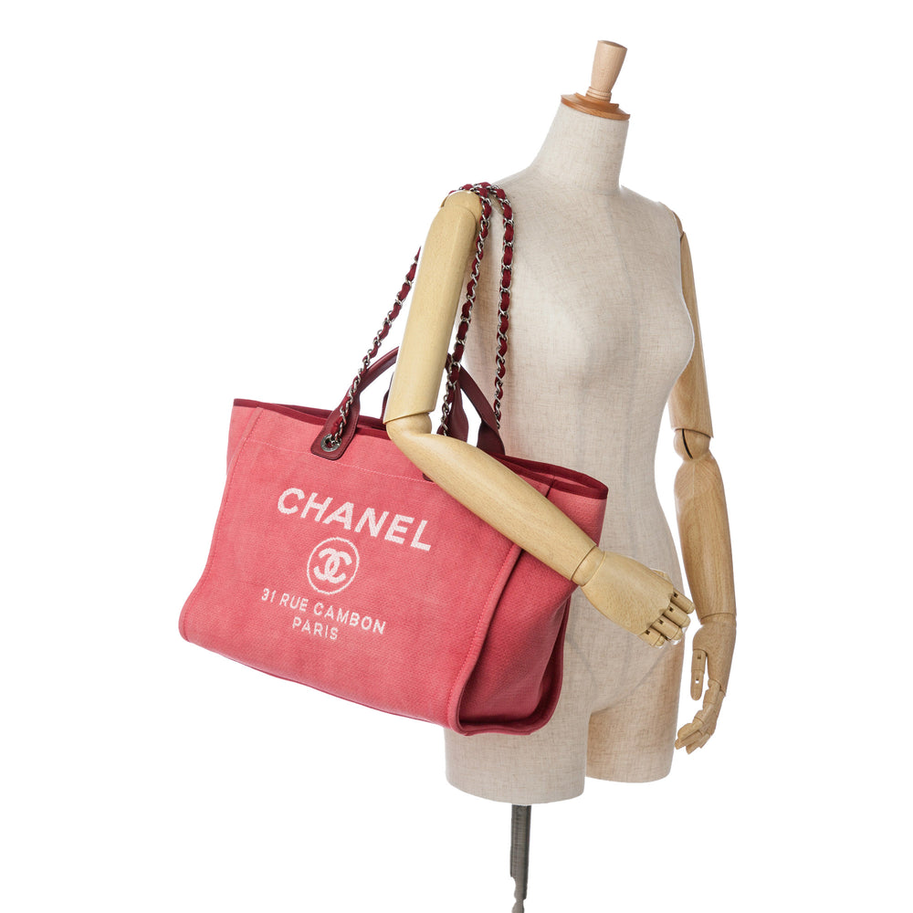 Chanel Large Canvas Deauville Tote Red