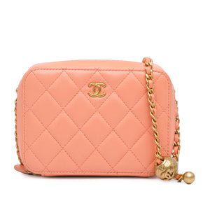 Chanel CC Quilted Lambskin Pearl Crush Camera Bag Orange