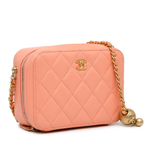 Chanel CC Quilted Lambskin Pearl Crush Camera Bag Orange