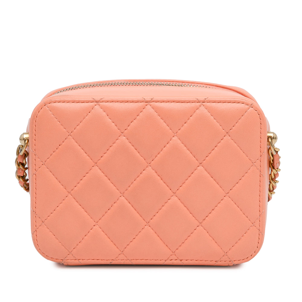 Chanel CC Quilted Lambskin Pearl Crush Camera Bag Orange